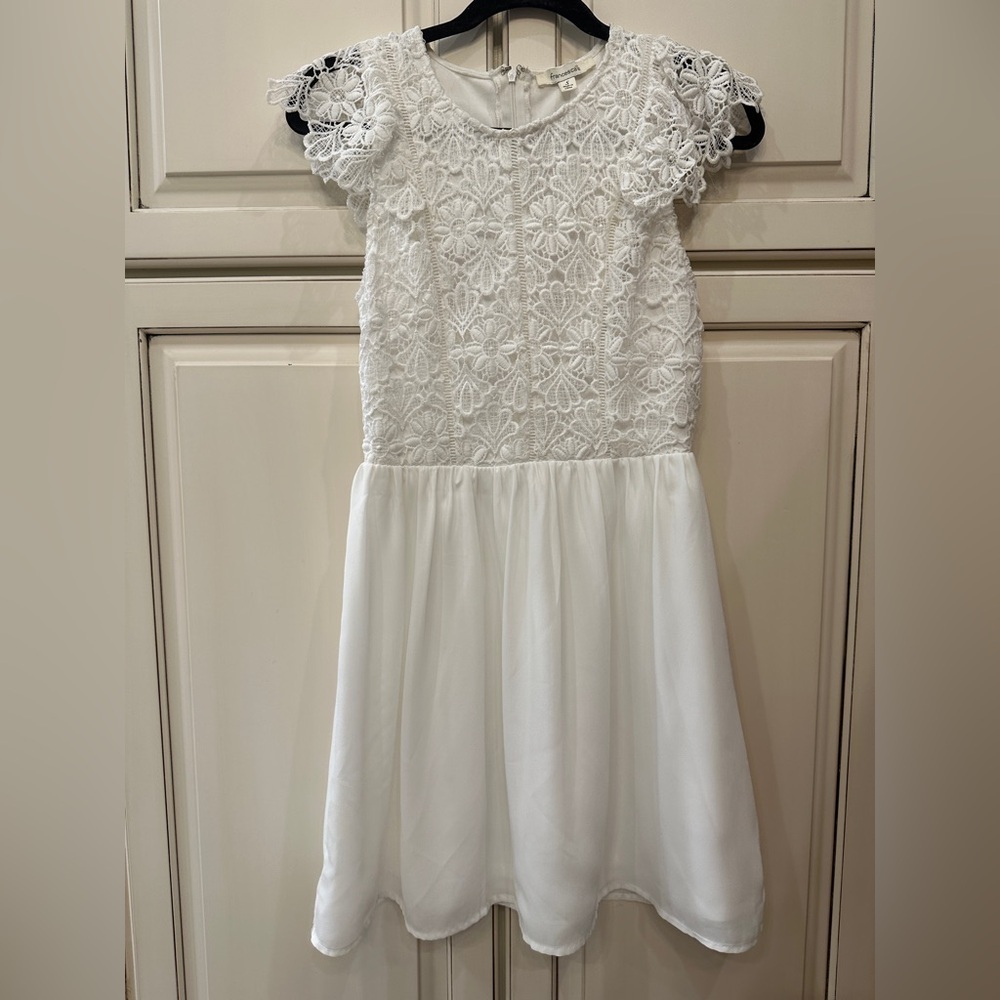 Francesca's Collections White A-Line Puff Sleeve Dress